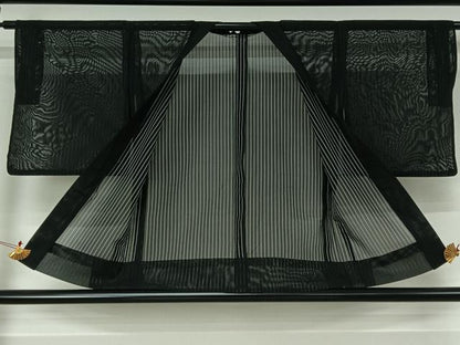 平和屋着物▽羽織　スリーシーズン　春夏秋　塵除け　縞　黒地　正絹　逸品　AABJ3456jh