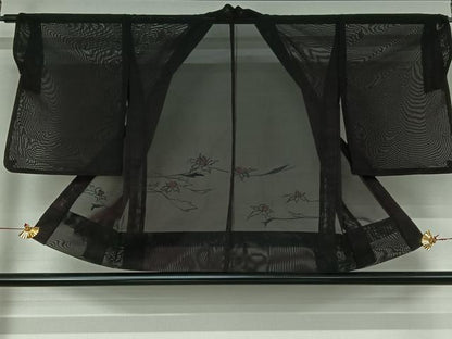 平和屋着物▽羽織　スリーシーズン　春夏秋　塵除け　総刺繍　草花文　黒地　正絹　逸品　AABJ3457jh