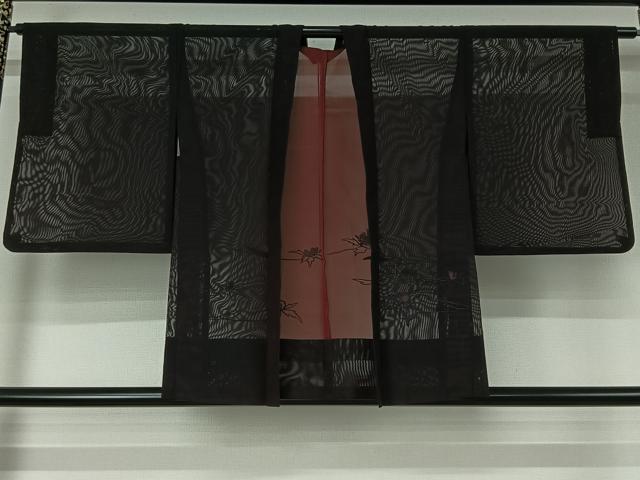 平和屋着物▽羽織　スリーシーズン　春夏秋　塵除け　総刺繍　草花文　黒地　正絹　逸品　AABJ3457jh