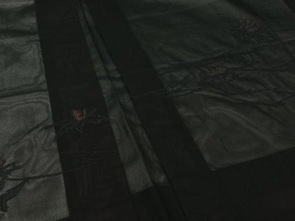平和屋着物▽羽織　スリーシーズン　春夏秋　塵除け　総刺繍　草花文　黒地　正絹　逸品　AABJ3457jh