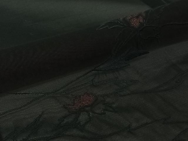 平和屋着物▽羽織　スリーシーズン　春夏秋　塵除け　総刺繍　草花文　黒地　正絹　逸品　AABJ3457jh