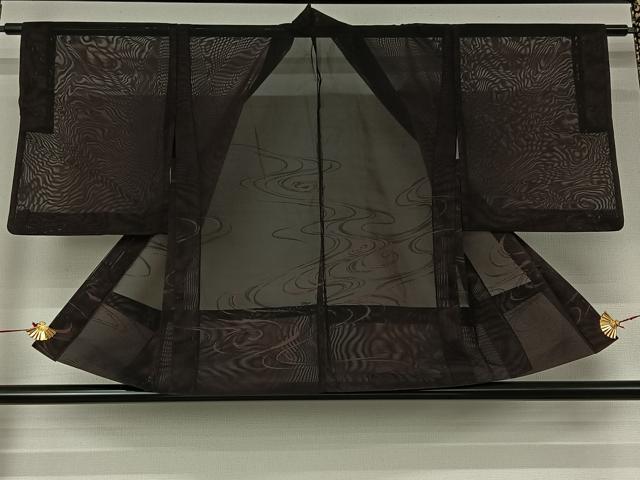 平和屋着物▽羽織　スリーシーズン　春夏秋　塵除け　流水文　黒地　正絹　逸品　AABJ3460jh