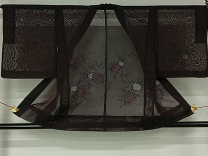 平和屋着物▽羽織　スリーシーズン　春夏秋　塵除け　総刺繍　草花文　黒地　正絹　逸品　AABJ3461jh