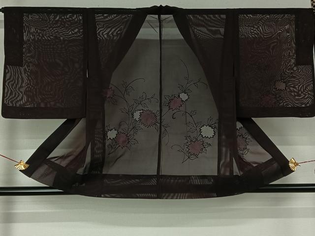 平和屋着物▽羽織　スリーシーズン　春夏秋　塵除け　総刺繍　草花文　黒地　正絹　逸品　AABJ3461jh