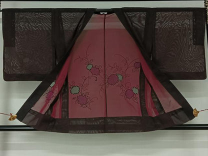 平和屋着物▽羽織　スリーシーズン　春夏秋　塵除け　総刺繍　草花文　黒地　正絹　逸品　AABJ3461jh