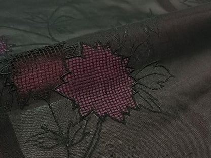 平和屋着物▽羽織　スリーシーズン　春夏秋　塵除け　総刺繍　草花文　黒地　正絹　逸品　AABJ3461jh
