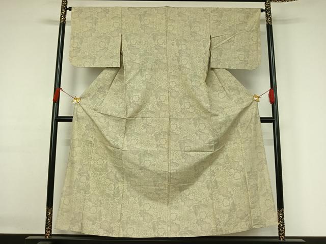 平和屋着物▽上質な紬　単衣　花蝶文　正絹　逸品　AABJ3463jh