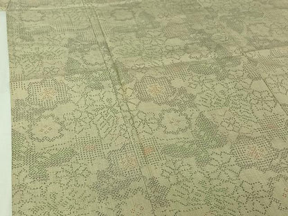 平和屋着物▽上質な紬　単衣　花蝶文　正絹　逸品　AABJ3463jh