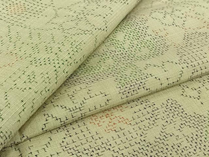 平和屋着物▽上質な紬　単衣　花蝶文　正絹　逸品　AABJ3463jh
