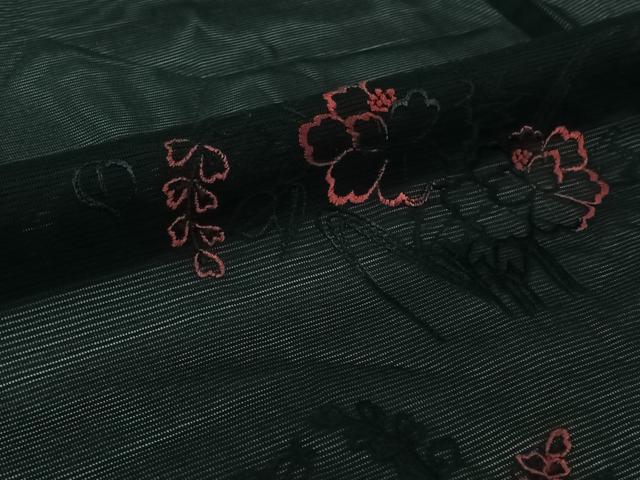 平和屋着物▽羽織　スリーシーズン　春夏秋　塵除け　総刺繍　草花文　黒地　未使用　AABJ3464jh