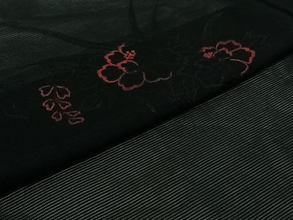 平和屋着物▽羽織　スリーシーズン　春夏秋　塵除け　総刺繍　草花文　黒地　未使用　AABJ3464jh