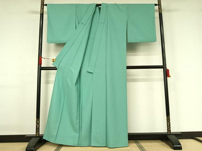 平和屋着物▽色無地　単衣　青磁色　洗える着物　AABJ3465jh