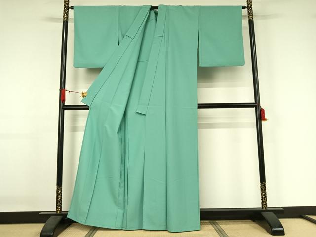 平和屋着物▽色無地　単衣　青磁色　洗える着物　AABJ3465jh
