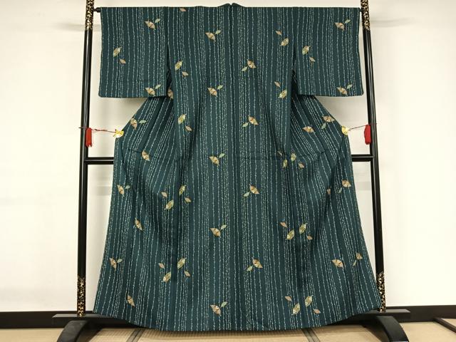 平和屋着物▽小紋　単衣　草花文　洗える着物　AABJ3467jh