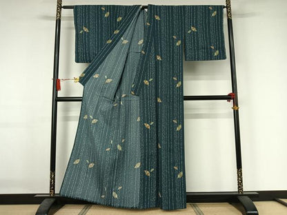平和屋着物▽小紋　単衣　草花文　洗える着物　AABJ3467jh
