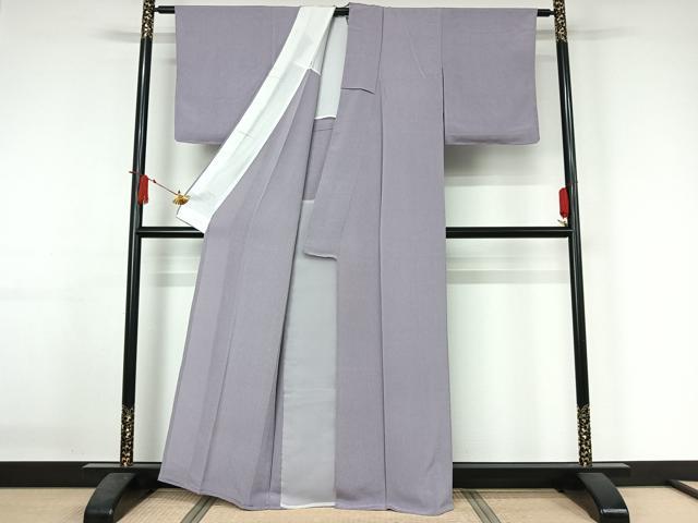 平和屋着物▽上質な色無地　単衣　藤色　鬼しぼ縮緬　正絹　逸品　未使用　AABJ3470jh