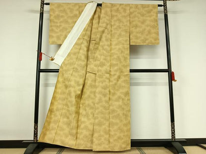 平和屋着物▽上質な紬　単衣　草花文　正絹　逸品　AABJ3471jh
