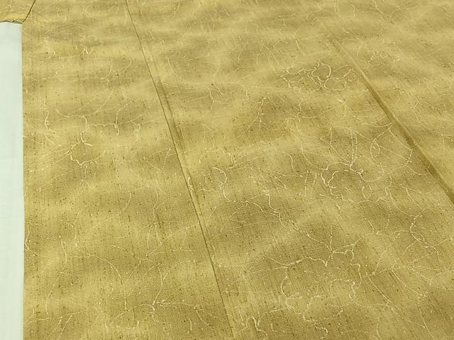 平和屋着物▽上質な紬　単衣　草花文　正絹　逸品　AABJ3471jh