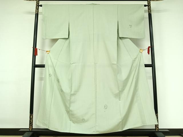 平和屋着物▽訪問着　単衣　紬地　総刺繍　仕覆花文　銀糸　正絹　逸品　AABJ3475jh