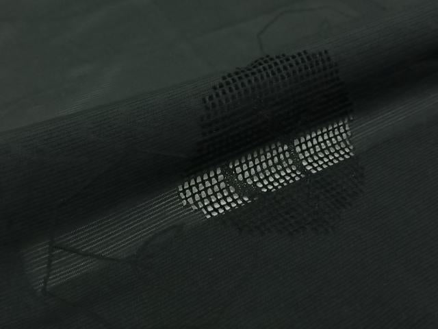 平和屋着物▽羽織　スリーシーズン　春夏秋　塵除け　草葉文　黒地　正絹　逸品　AABJ3476jh