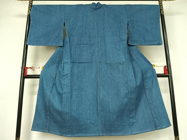 平和屋着物▽デニム着物 単衣 デニム地 霞文 綿 AABJ3478jh