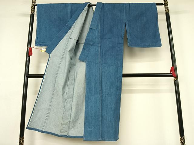 平和屋着物▽デニム着物 単衣 デニム地 霞文 綿 AABJ3478jh