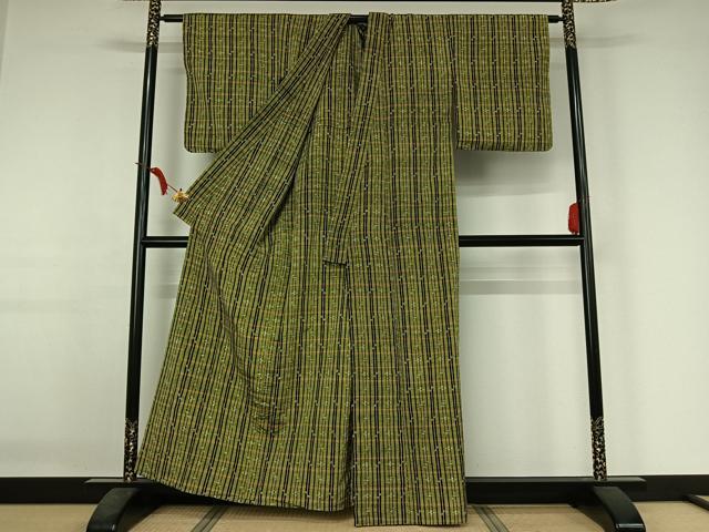 平和屋着物▽上質な紬　単衣　琉球絣　正絹　逸品　AABJ3479jh
