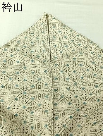 平和屋着物▽本塩沢　単衣　幾何学文様　正絹　逸品　AABJ3482jh