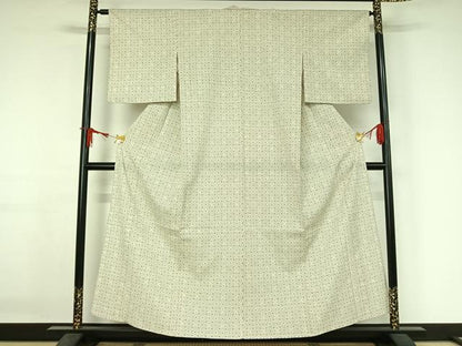 平和屋着物▽本塩沢　単衣　幾何学文様　正絹　逸品　AABJ3482jh