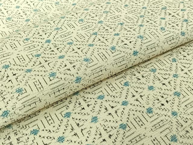 平和屋着物▽本塩沢　単衣　幾何学文様　正絹　逸品　AABJ3482jh