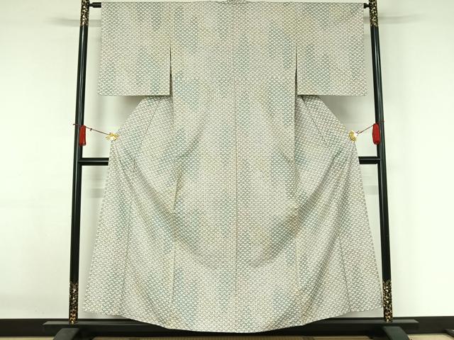 平和屋着物▽上質な小紋　単衣　紬地　草花文　正絹　逸品　AABJ3483jh