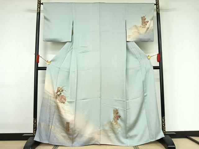 平和屋着物▽訪問着　単衣　雪輪花文　暈し染め　金彩　正絹　逸品　AABJ3484jh