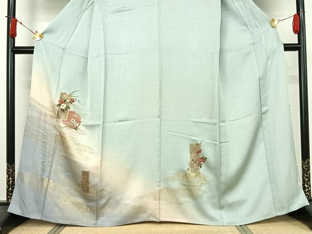 平和屋着物▽訪問着　単衣　雪輪花文　暈し染め　金彩　正絹　逸品　AABJ3484jh