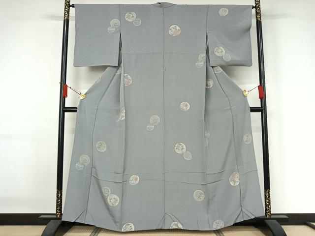 平和屋着物▽上質な小紋　単衣　花丸文　正絹　逸品　AABJ3486jh