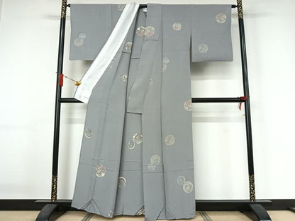 平和屋着物▽上質な小紋　単衣　花丸文　正絹　逸品　AABJ3486jh