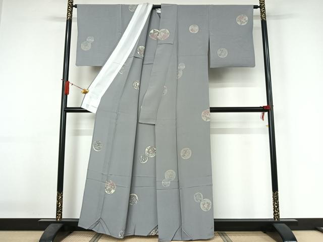 平和屋着物▽上質な小紋　単衣　花丸文　正絹　逸品　AABJ3486jh