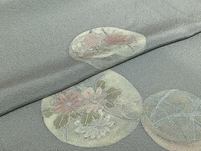 平和屋着物▽上質な小紋　単衣　花丸文　正絹　逸品　AABJ3486jh