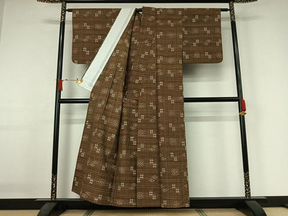 平和屋着物▽上質な紬　単衣　琉球絣　正絹　逸品　AABJ3489jh