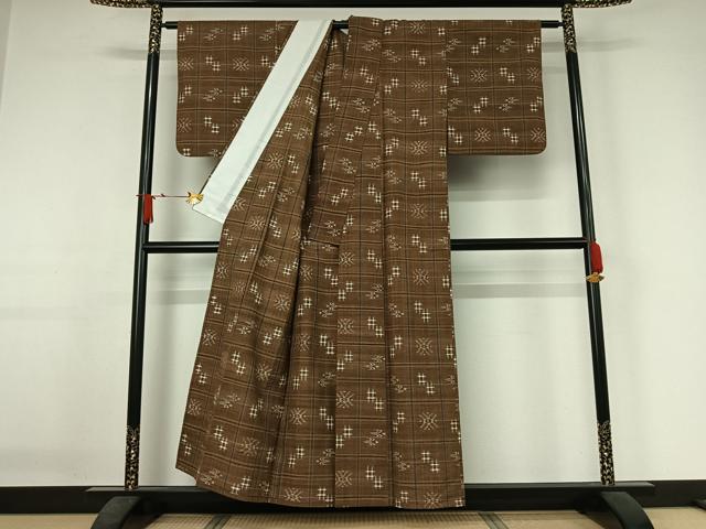 平和屋着物▽上質な紬　単衣　琉球絣　正絹　逸品　AABJ3489jh