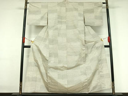 平和屋着物▽上質な紬　単衣　格子　正絹　逸品　AABJ3490jh