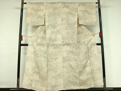 平和屋着物▽染織の名門　しょうざん  生紬　小紋　単衣　手描き　草花文　正絹　逸品　AABJ3491jh