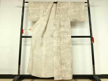 平和屋着物▽染織の名門　しょうざん  生紬　小紋　単衣　手描き　草花文　正絹　逸品　AABJ3491jh