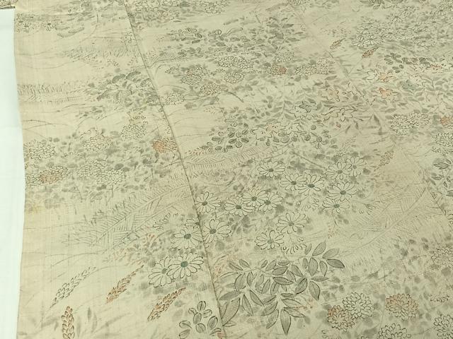 平和屋着物▽染織の名門　しょうざん  生紬　小紋　単衣　手描き　草花文　正絹　逸品　AABJ3491jh