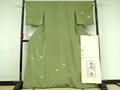 平和屋着物▽京都祇園の老舗　ぎをん齋藤　訪問着　単衣　波うさぎ　金彩　たとう紙付き　正絹　逸品　AABJ3493jh