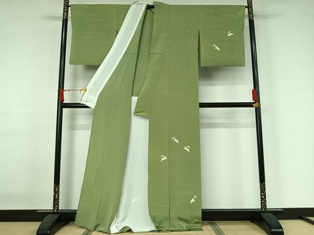 平和屋着物▽京都祇園の老舗　ぎをん齋藤　訪問着　単衣　波うさぎ　金彩　たとう紙付き　正絹　逸品　AABJ3493jh