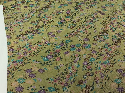 平和屋着物▽上質な小紋　単衣　草花文　鬼しぼ縮緬　正絹　逸品　AABJ3497jh