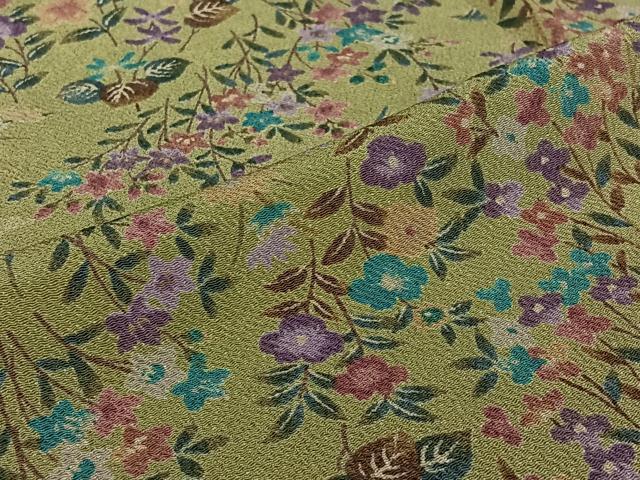 平和屋着物▽上質な小紋　単衣　草花文　鬼しぼ縮緬　正絹　逸品　AABJ3497jh