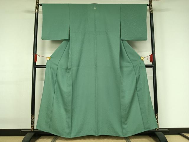 平和屋着物▽洗える最高級着物　＜英＞はなぶさ謹製　色無地　単衣　花唐草地紋　青磁色　洗える着物　AABJ3498jh