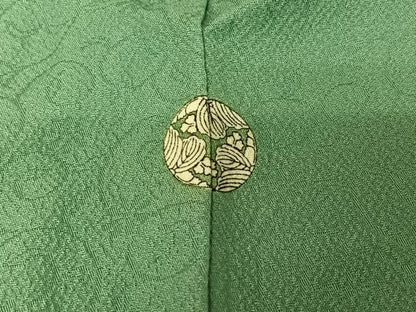 平和屋着物▽洗える最高級着物　＜英＞はなぶさ謹製　色無地　単衣　花唐草地紋　青磁色　洗える着物　AABJ3498jh