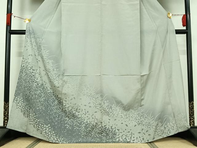 平和屋着物▽訪問着　単衣　お召地　麻の葉文様　正絹　逸品　AABJ3501jh
